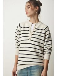 Happiness Istanbul Sweter w kolorze kremowo-czarnym rozmiar: onesize. Brązowe swetry klasyczne damskie Happiness Istanbul, bez kołnierzyka. Za 73.99 zł.