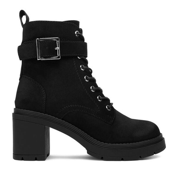 Trzewiki JENNY. Czarne botki damskie Jenny, bez obcasa, na słupku, bez zapięcia. Za 169.99 zł.