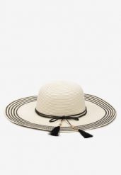 Jasnobeżowy Kapelusz z Chwostami i Koralikami z Szerokim Rondem Vadala. Brązowe kapelusze damskie Renee, bez wzorów, boho. Za 39.99 zł.