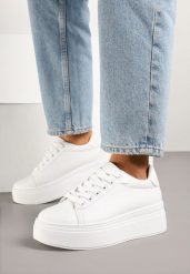 Białe Klasyczne Sneakersy na Grubej Podeszwie Tosirra. Białe obuwie sportowe damskie Born2be, z jeansu, bez zapięcia. Za 74.99 zł.