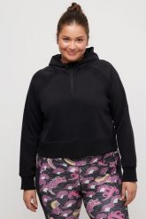 Damskie Bluza krótki fason długi rękaw kaptur. Czarne bluzy damskie Ulla Popken, plus size, bez wzorów, z bawełny, z kapturem. Za 239.99 zł.