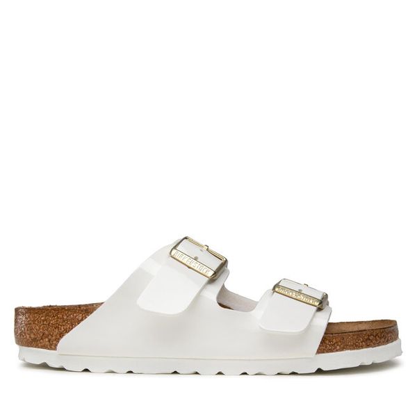 Klapki Birkenstock. Białe klapki damskie Birkenstock, bez wzorów, bez obcasa, bez zapięcia. Za 429.99 zł.