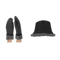 Rękawiczki damskie i kapelusz typu bucket zamszowe czarne Jeden rozmiar. Czarne kapelusze damskie SARLINI, bez wzorów, z materiału, eleganckie. Za 197.80 zł.