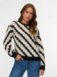 Vero Moda Sweter w kolorze czarno-beżowym rozmiar: M. Brązowe swetry klasyczne damskie Vero Moda, m, bez kołnierzyka. Za 91.99 zł.