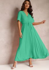 Zielona Rozkloszowana Sukienka Plisowana z Wiązanym Paskiem Eilemona. Zielone sukienki damskie Renee, bez wzorów, bez ramiączek. Za 109.99 zł.