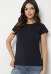 Granatowy Bawełniany Klasyczny T-shirt Lunolia. Niebieskie t-shirty damskie Born2be, l, bez wzorów, z bawełny, bez kołnierzyka. Za 39.99 zł.