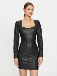 Guess Sukienka z imitacji skóry 4YGK20 7159A Czarny Regular Fit. Czarne sukienki damskie Guess, z aplikacjami, ze skóry, bez ramiączek. Za 409.99 zł.