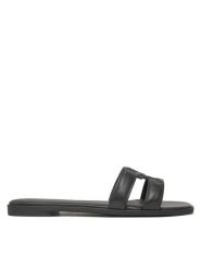 Tommy Hilfiger Klapki Th Logo Strap Mule FW0FW08671 Czarny. Czarne klapki damskie Tommy Hilfiger, bez wzorów, ze skóry, bez obcasa, bez zapięcia. Za 289.99 zł.