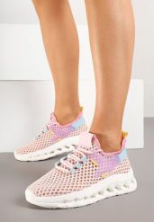 Różowe Buty Sportowe Sneakersy Siateczkowe na Tłoczonej Platformie Lurilia. Czerwone obuwie sportowe casual damskie Renee, z jeansu. Za 74.99 zł.
