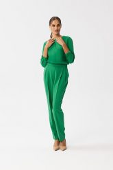 Zielony Elegancki Kombinezon z Łezką w Dekolcie. Zielone kombinezony damskie MOE, l, bez wzorów, z elastanu, eleganckie, bez kołnierzyka, bez ramiączek. Za 306.00 zł.