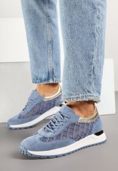 Niebieskie Ażurowe Sneakersy Ozdobione Metalicznymi Wstawkami Sdivane. Niebieskie obuwie sportowe damskie Born2be, z jeansu, bez zapięcia. Za 109.99 zł.