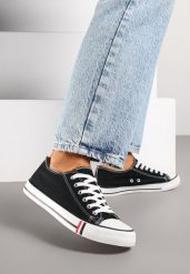 Czarno-Białe Basicowe Trampki pod Kostkę Lilamea. Czarne trampki damskie Renee, bez wzorów, bez zapięcia. Za 49.99 zł.