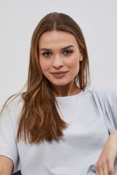 Bluza z krótkim rękawem szara. Szare bluzy damskie MOODO, s, bez wzorów, z bawełny, bez kaptura. W wyprzedaży za 39.99 zł.