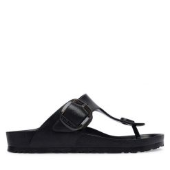 Japonki Birkenstock. Czarne klapki damskie Birkenstock, bez wzorów, bez obcasa, bez zapięcia. Za 269.99 zł.