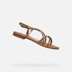 Sandały GEOX D SOZY S Brąz. Brązowe sandały damskie Geox, bez wzorów, ze skóry, bez obcasa, bez zapięcia. Za 298.99 zł.