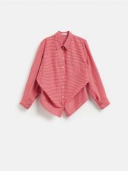 Koszula w kratę z bawełną - czerwony. Czerwone koszule damskie Reserved, l, bez wzorów, z bawełny, bez kołnierzyka, bez ramiączek. Za 139.99 zł.