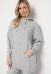 Jasnoszara Bluza z Kapturem Dagdere. Szare bluzy damskie Born2be, na jesień, m, bez wzorów, z dzianiny, z kapturem. Za 69.99 zł.