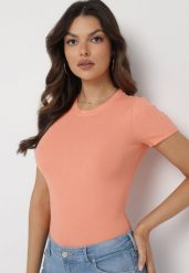 Pomarańczowy Bawełniany T-shirt Elastyczny Lireanne. Brązowe t-shirty damskie Born2be, l, bez wzorów, z bawełny, bez kołnierzyka. Za 29.99 zł.