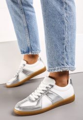 Srebrno-Białe Sneakersy w Stylu Klasycznych Tenisówek Filtris. Białe obuwie sportowe damskie Born2be, bez zapięcia, tenisowe. Za 79.99 zł.