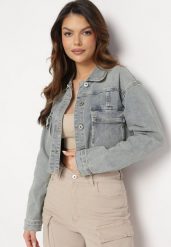 Jasnoniebieska Jeansowa Kurtka na Guziki ze Strzępieniami i Kieszeniami Belitta. Niebieskie kurtki damskie Born2be, l, bez wzorów, z jeansu, bez kaptura. Za 169.99 zł.