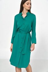 Sukienka Wiskozowa a’la Koszula - Zielona. Zielone koszule damskie Nife, l, bez wzorów, z materiału, wizytowe, bez kołnierzyka, bez ramiączek. Za 299.90 zł.