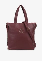 Bordowa Torebka w Stylu Shopperki z Dodatkowym Regulowanym Paskiem Gemeriana. Czerwone shopper bag Born2be, na ramię, małe, bez dodatków. Za 99.99 zł.