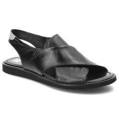 Czarne Sandały Nessi Wygodne Skórzane Buty. Czarne sandały damskie Nessi, bez wzorów, z gumy, bez obcasa, bez zapięcia. Za 309.00 zł.
