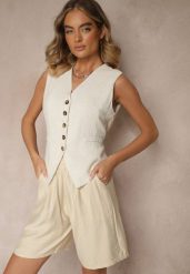 Beżowe Szorty z Wiskozy High Waist Ozdobione Paskiem Lumilirae. Brązowe szorty damskie Renee, bez wzorów, z wiskozy, z podwyższonym stanem. Za 39.99 zł.