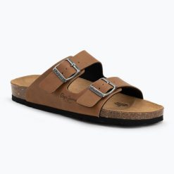 Klapki damskie Pepe Jeans Oban Classic 1. Brązowe klapki damskie Pepe Jeans, bez wzorów, z jeansu, bez obcasa, bez zapięcia. Za 234.40 zł.