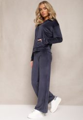 Granatowy Welurowy Komplet Dresowy z Bluzą i Szerokimi Spodniami Anelivs. Niebieskie bluzy damskie Renee, l, bez wzorów, z dresówki, z kapturem. Za 89.99 zł.