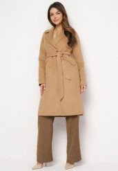Brązowy Dwurzędowy Płaszcz Wiązany w Pasie Opulica. Brązowe płaszcze damskie Born2be, l, bez wzorów, z jeansu, bez kaptura. Za 389.99 zł.