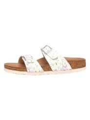 Birkenstock Klapki "Sydney" ze wzorem rozmiar: 36. Białe klapki damskie Birkenstock, bez wzorów, z otwartym noskiem, bez obcasa, bez zapięcia. Za 196.24 zł.