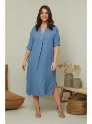 Curvy Lady Lniana sukienka w kolorze niebieskim rozmiar: 48/50. Niebieskie sukienki damskie Curvy Lady, bez wzorów, ze lnu, klasyczne, bez ramiączek. Za 285.49 zł.