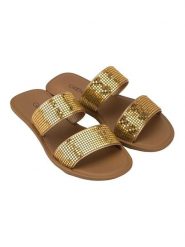 Grendha Klapki "Buriti Icone" w kolorze złoto-jasnobrązowym rozmiar: 37. Brązowe klapki damskie grendha, bez wzorów, z otwartym noskiem, bez obcasa, bez zapięcia. Za 69.75 zł.