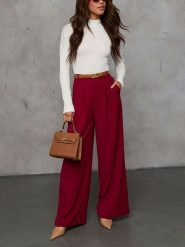 Milan Kiss Spodnie w kolorze bordowym rozmiar: L. Czerwone spodnie materiałowe damskie Milan Kiss, bez wzorów, z materiału. Za 195.77 zł.