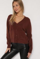 Brązowy Rozpinany Kardigan z Dodatkiem Kaszmiru Vetirira. Brązowe kardigany damskie Born2be, bez wzorów, z jeansu. Za 109.99 zł.