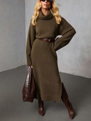 Milan Kiss Sukienka dzianinowa w kolorze khaki rozmiar: XL. Brązowe sukienki damskie Milan Kiss, bez wzorów, z dzianiny, bez ramiączek. Za 291.51 zł.