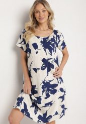 Granatowa Wiskozowa Sukienka w Kwiatowy Wzór Emitine. Niebieskie sukienki damskie Born2be, bez wzorów, z wiskozy, klasyczne, bez ramiączek. Za 89.99 zł.