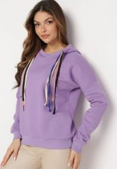 Jasnofioletowa Bluza z Kapturem i Ozdobnymi Sznurkami Cebele. Fioletowe bluzy damskie Born2be, z aplikacjami, z bawełny, z kapturem. Za 99.99 zł.