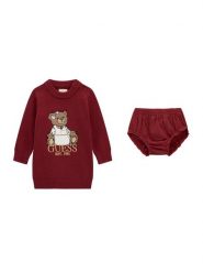 Guess Sukienka dzianinowa A6BK06 Z1316 Bordowy Regular Fit. Czerwone sukienki dziewczęce Guess, z aplikacjami, z dzianiny, bez ramiączek, proste. Za 214.99 zł.