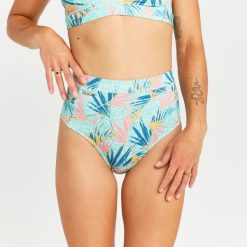 Dół kostiumu kąpielowego surfingowego damski Olaian Rosa Leoplant. Niebieskie bikini OLAIAN, bez wzorów, z elastanu. W wyprzedaży za 39.99 zł.
