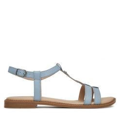 Sandały Lasocki. Niebieskie sandały damskie Lasocki, bez wzorów, bez obcasa, na płaskiej podeszwie, bez zapięcia. Za 99.99 zł.