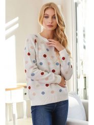 Milan Kiss Sweter w kolorze kremowym ze wzorem rozmiar: M. Brązowe swetry klasyczne damskie Milan Kiss, m, bez kołnierzyka. Za 172.36 zł.