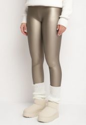 Srebrne Legginsy z Ekoskóry z Wysokim Stanem i Polarem Labira. Żółte legginsy damskie Born2be, l, z aplikacjami, z jeansu. Za 34.99 zł.