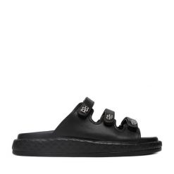 Klapki Badura. Czarne klapki damskie Badura, bez wzorów, bez obcasa, bez zapięcia. Za 359.99 zł.