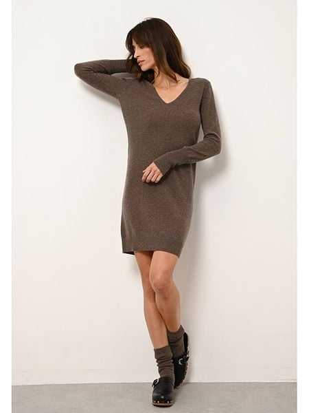 Just Cashmere Kaszmirowa sukienka "Tracy" w kolorze brązowym rozmiar: L. Brązowe sukienki damskie Just Cashmere, bez wzorów, z kaszmiru, bez ramiączek. Za 426.99 zł.