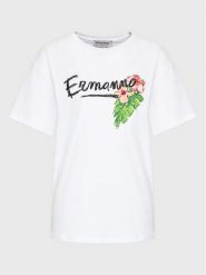 Ermanno Firenze T-Shirt D42EL036EK8 Biały Regular Fit. Białe t-shirty damskie Ermanno Firenze, bez wzorów, z bawełny, bez kołnierzyka. Za 529.99 zł.