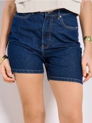 Szorty jeansowe - granatowy. Niebieskie spodenki sportowe damskie Sinsay, l, bez wzorów, z jeansu. W wyprzedaży za 27.99 zł.
