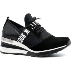 Czarne skórzane buty sportowe z napisem look 906. Obuwie sportowe casual damskie Neścior. Za 249.00 zł.