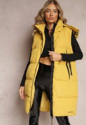 Żółta Kamizelka o Długim Fasonie z Kapturem i Kieszeniami Xildove. Żółte kamizelki damskie Renee, l, bez wzorów, z kapturem. Za 189.99 zł.